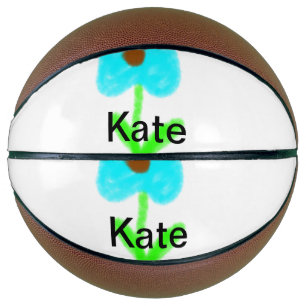 Blauwe groene waterverf voegt jouw naam tekstaange basketbal