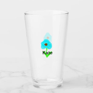 Blauwe groene waterverf voegt jouw naam tekstaange glas