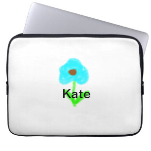 Blauwe groene waterverf voegt jouw naam tekstaange laptop sleeve
