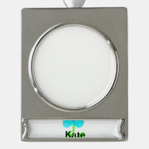 Blauwe groene waterverf voegt jouw naam toe verzilverd banner ornament