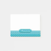 Blauwe groene Waterverven White Quatrefoil Monogra Post-it® Notes (Voorkant)
