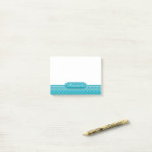 Blauwe groene Waterverven White Quatrefoil Monogra Post-it® Notes (Op bureau)
