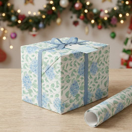 Blauwe Groene Wilde Bloem Aquarel Cadeaupapier
