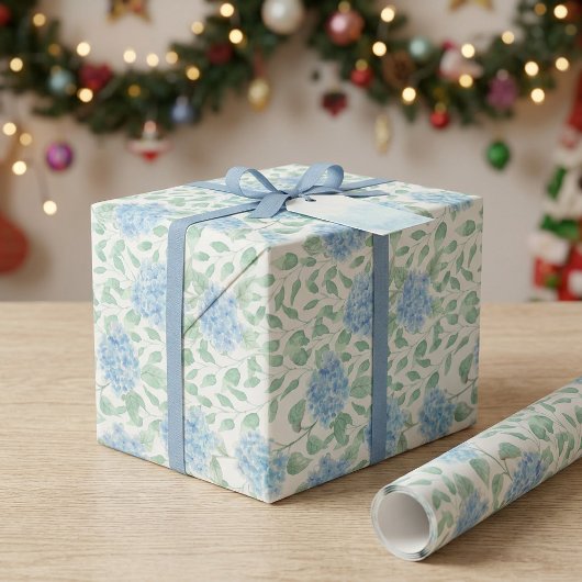 Blauwe Groene Wilde Bloem Aquarel Cadeaupapier