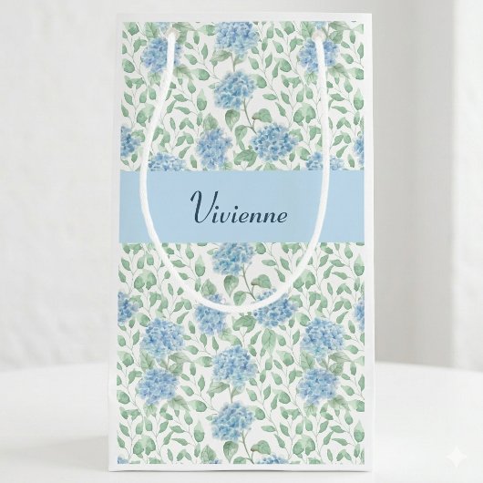 Blauwe Groene Wilde Bloem Waterverf Monogram Klein Cadeauzakje