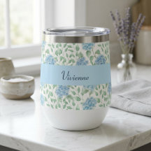 Blauwe Groene Wilde Bloem Waterverf Monogram Naam