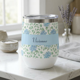 Blauwe Groene Wilde Bloem Waterverf Monogram Naam