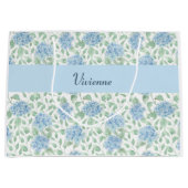 Blauwe Groene Wilde Bloem Waterverf Monogram Naam Groot Cadeauzakje (Voorkant)