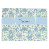 Blauwe Groene Wilde Bloem Waterverf Monogram Naam Groot Cadeauzakje (Achterkant)