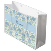 Blauwe Groene Wilde Bloem Waterverf Monogram Naam Groot Cadeauzakje (Voorkant Gekanteld)