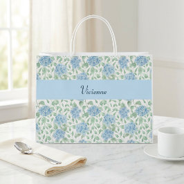 Blauwe Groene Wilde Bloem Waterverf Monogram Naam Groot Cadeauzakje
