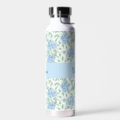 Blauwe Groene Wilde Bloem Waterverf Monogram Naam Waterfles (Links)