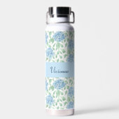 Blauwe Groene Wilde Bloem Waterverf Monogram Naam Waterfles (Achterkant)