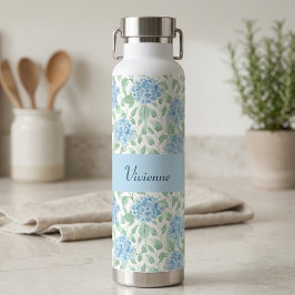 Blauwe Groene Wilde Bloem Waterverf Monogram Naam Waterfles