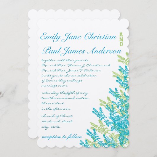 Blauwe groene wilde bloemen kaart (Voorkant / Achterkant)