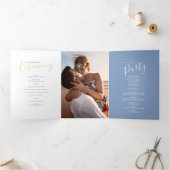 Blauwe, groene, witte abstracte huwelijksceremonie drieluik programma (Binnen)