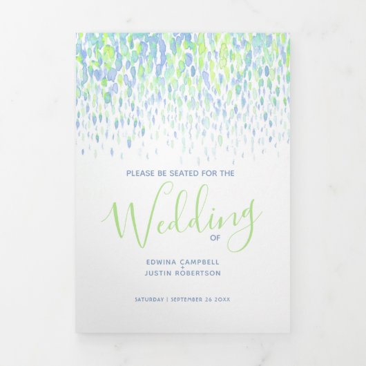 Blauwe, groene, witte abstracte huwelijksceremonie drieluik programma (Cover)