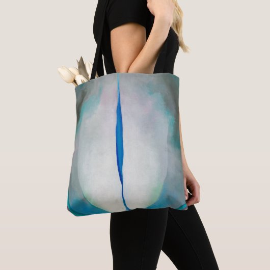 Blauwe groene witte abstracte kunst van Georgia O' Tote Bag (Dichtbij)