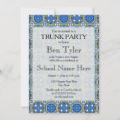 Blauwe groene witte etnische mozaïekboomstam kaart (Voorkant)