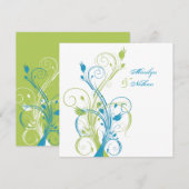 Blauwe groene witte Floral Sq. Weddensuitnodiging Kaart (Voorkant / Achterkant)
