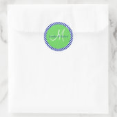 Blauwe groene witte poka Dot Monogram Envelope Sea Ronde Sticker (Tas)