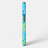 Blauwe, groene, witte stripper Damask 2 iPad-lucht iPhone Hoesje (Linkerkant)