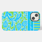 Blauwe, groene, witte stripper Damask 2 iPad-lucht iPhone Hoesje (Achterkant horizontaal)