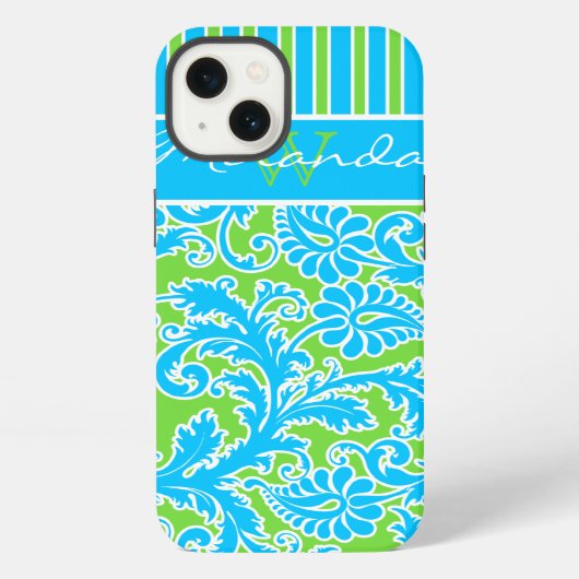Blauwe, groene, witte stripper Damask 2 iPad-lucht iPhone Hoesje (Achterkant)
