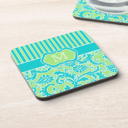 Blauwe, groene, witte stripte Damask Onderzetter s (Linkerzijde)