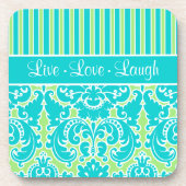 Blauwe, groene, witte stripte Damask Onderzetter s (Voorkant)