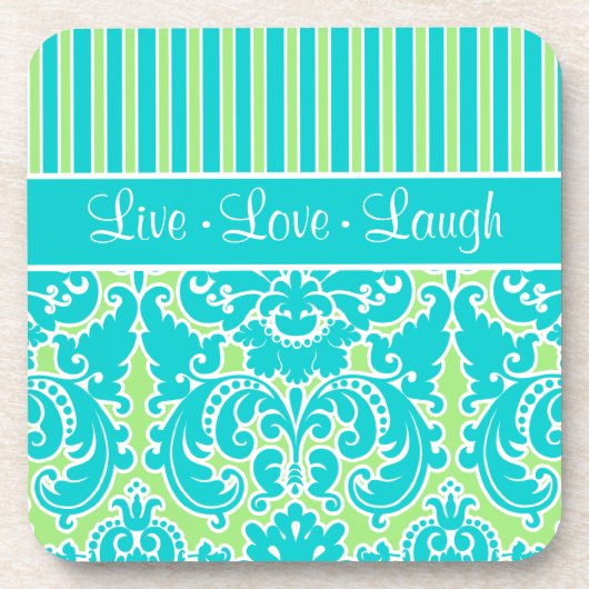 Blauwe, groene, witte stripte Damask Onderzetter s (Voorkant)