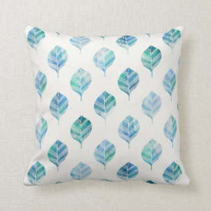 Blauwe groene witte Waterverf laat Sierkussen