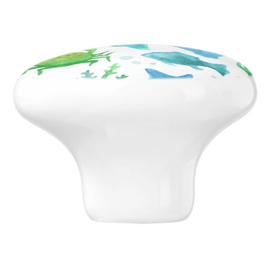 Blauwe groene zee oceaan, dolfijn wit nautisch keramische knop (Zijkant)