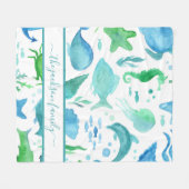 Blauwe groene zee oceaan vis dolfijn witte monogra fleece deken (Voorkant (Horizontaal))
