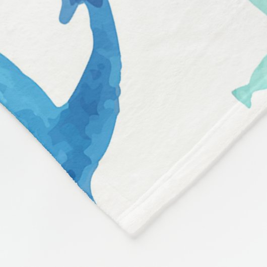 Blauwe groene zee oceaan vis dolfijn witte monogra fleece deken (Hoek)