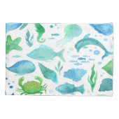 Blauwe groene zee oceaan vis dolfijn witte monogra kussensloop (Achterkant)