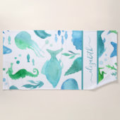 Blauwe groene zee oceaan vis dolfijn witte monogra strandlaken (Voorkant)