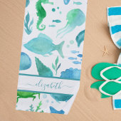 Blauwe groene zee oceaan vis dolfijn witte monogra strandlaken