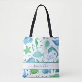 Blauwe groene zee oceaan vis dolfijnvriendelijke n tote bag (Voorkant)