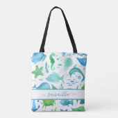 Blauwe groene zee oceaan vis dolfijnvriendelijke n tote bag (Achterkant)