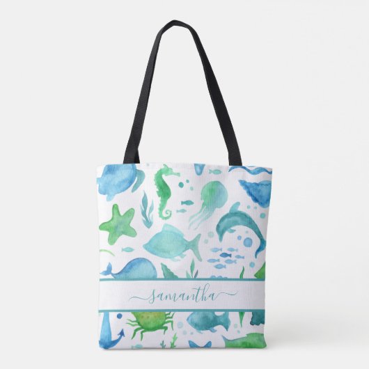 Blauwe groene zee oceaan vis dolfijnvriendelijke n tote bag (Achterkant)
