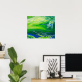 Blauwe groene zeeascape Acrylpour Art Poster (Thuiskantoor)