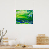 Blauwe groene zeeascape Acrylpour Art Poster (Keuken)