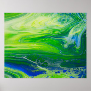 Blauwe groene zeeascape Acrylpour Art Poster