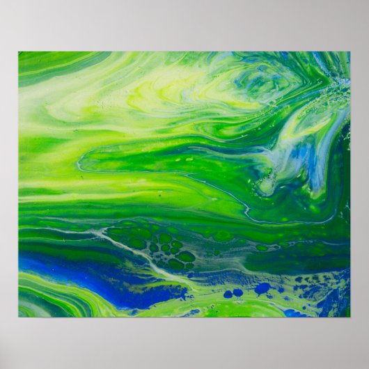 Blauwe groene zeeascape Acrylpour Art Poster (Voorkant)