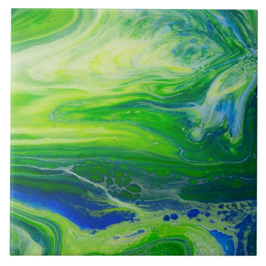 Blauwe groene zeeascape Acrylpour Art Tegeltje (Voorkant)