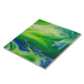 Blauwe groene zeeascape Acrylpour Art Tegeltje (Zijkant)