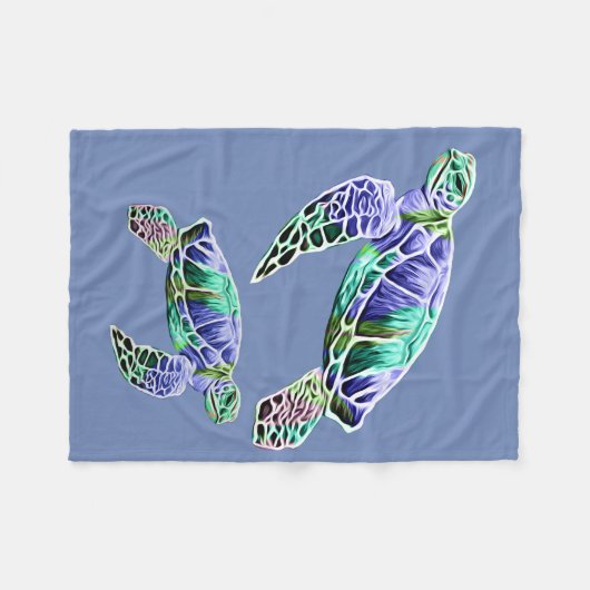 Blauwe groene Zeeen Fleece Deken (Voorkant (Horizontaal))