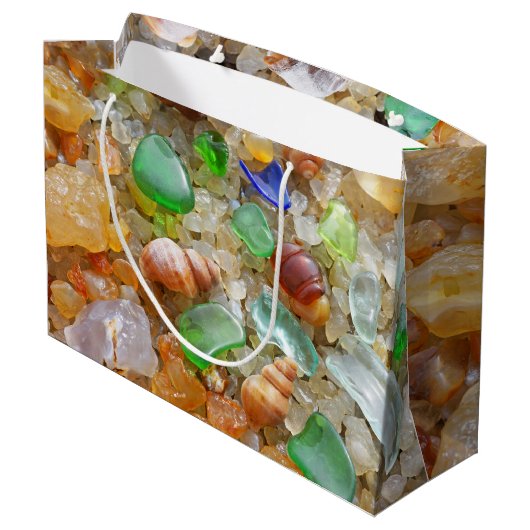 Blauwe groene zeeglazen cadeautassen Kustdoorsnede Large Cadeautasje (Achterkant Gekanteld)