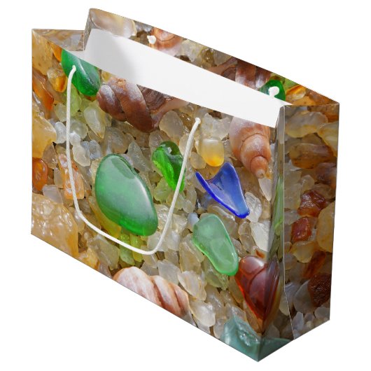 Blauwe groene zeeglazen cadeautassen Kustdoorsnede Large Cadeautasje (Voorkant Gekanteld)